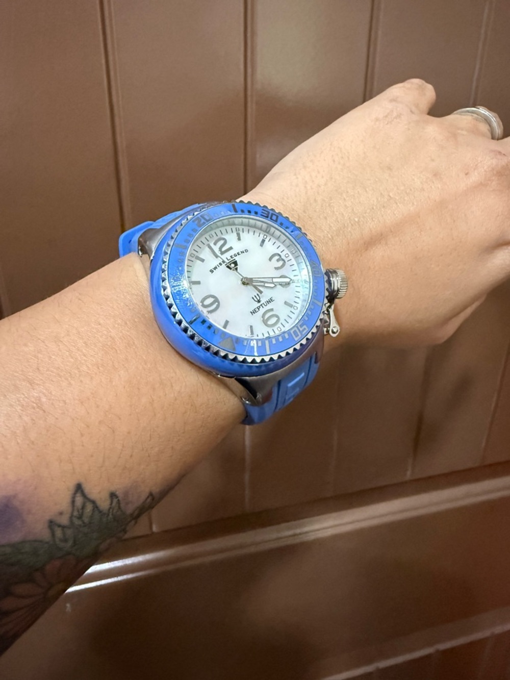 Swiss Legend Blue Silicone Dive Watch with Mother of Pearl Face - Picture 2 of 7